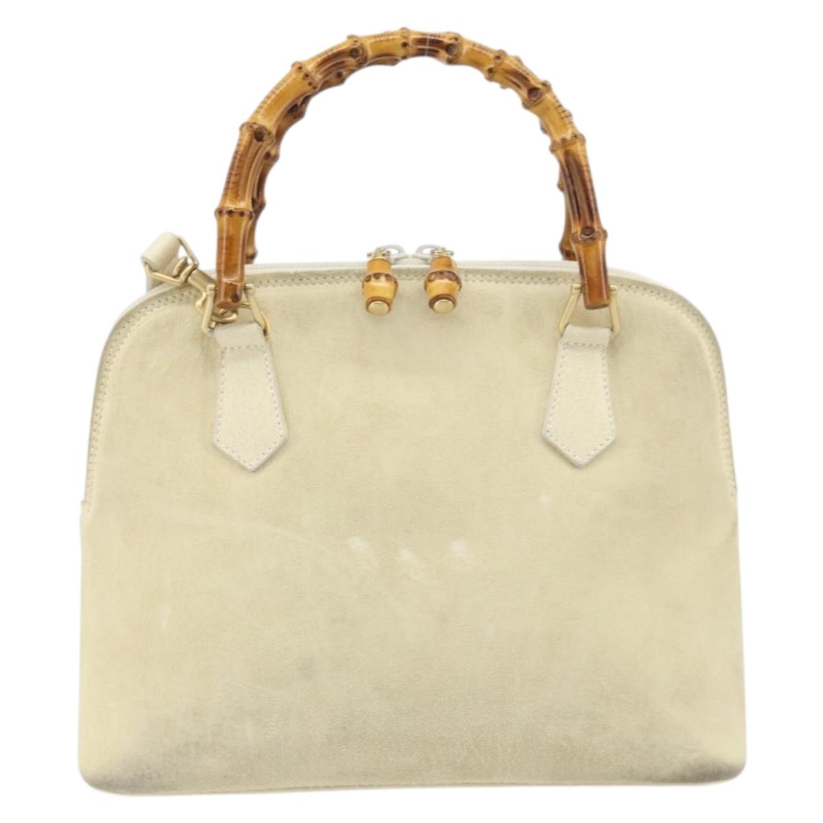 GUCCI Bamboo Hand Bag Suede 2way Beige Gold 000 2865 0290 Auth ep13200