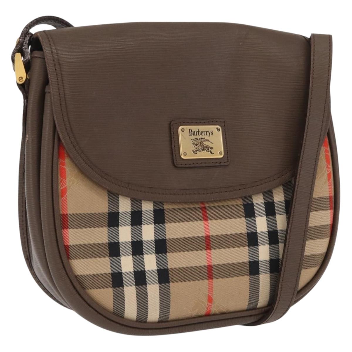 Burberrys Nova Check Shoulder Bag Canvas Beige Gold Auth ep13205