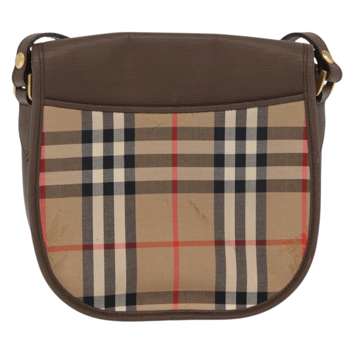 Burberrys Nova Check Shoulder Bag Canvas Beige Gold Auth ep13205
