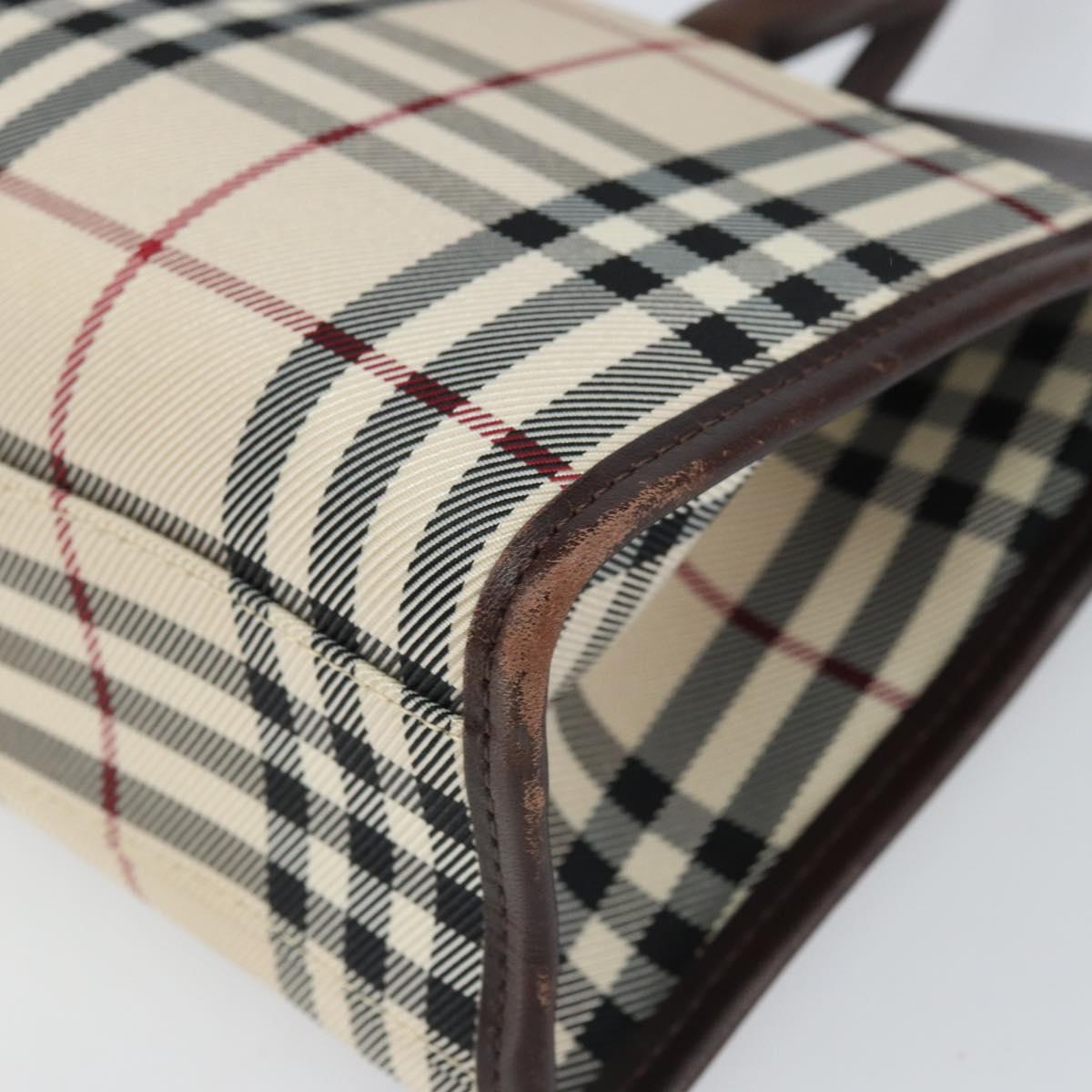 BURBERRY Nova Check Hand Bag Nylon Beige Silver Auth ep13206