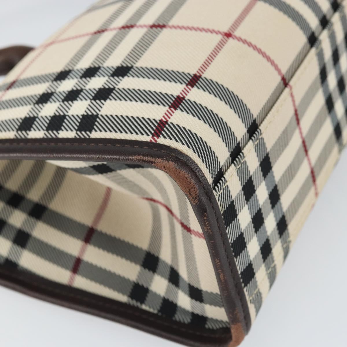 BURBERRY Nova Check Hand Bag Nylon Beige Silver Auth ep13206