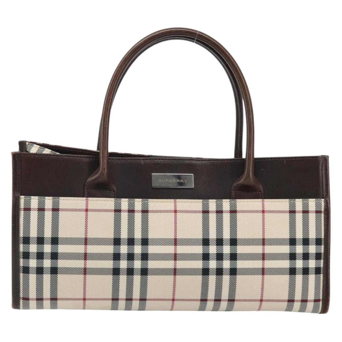 BURBERRY Nova Check Hand Bag Nylon Beige Silver Auth ep13206