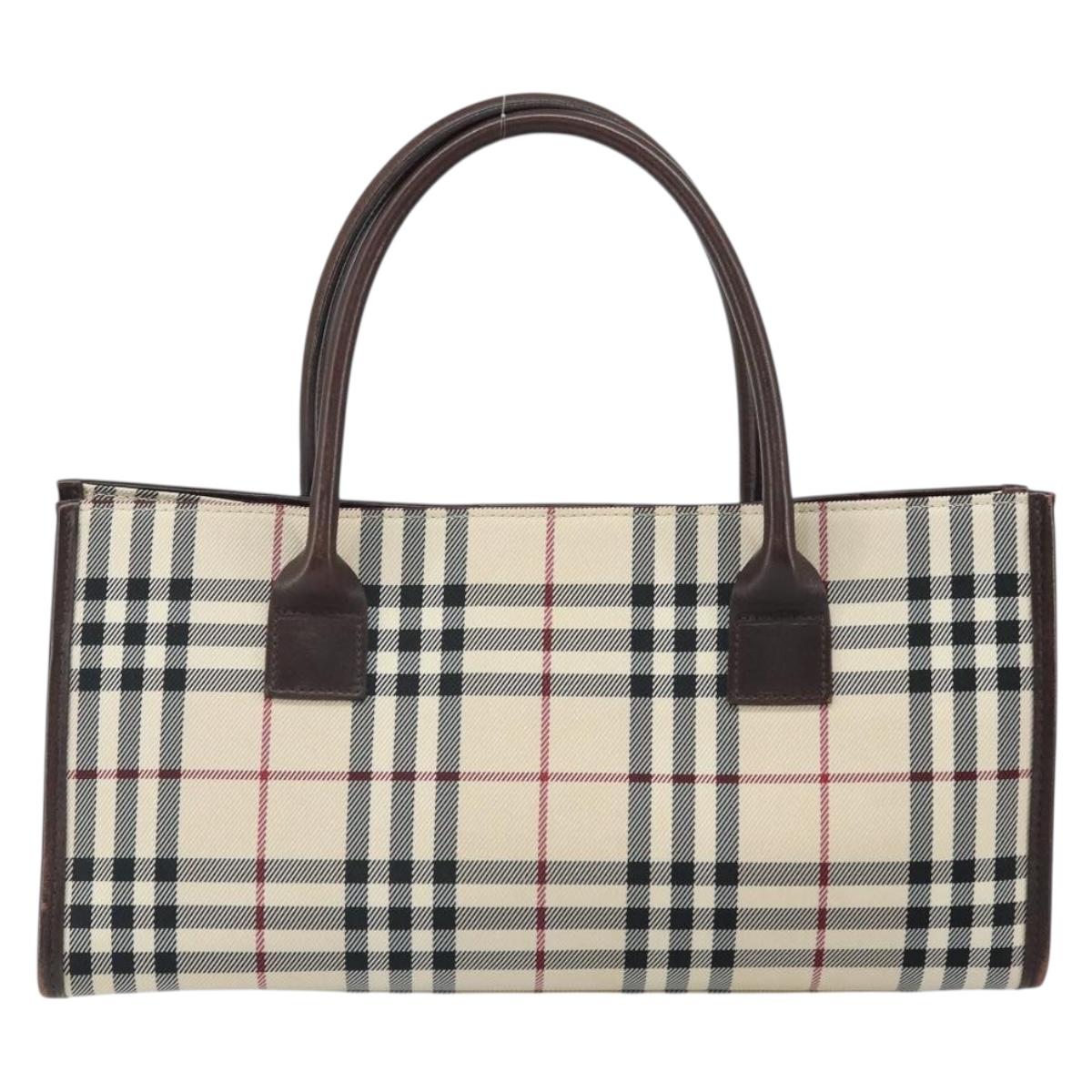 BURBERRY Nova Check Hand Bag Nylon Beige Silver Auth ep13206