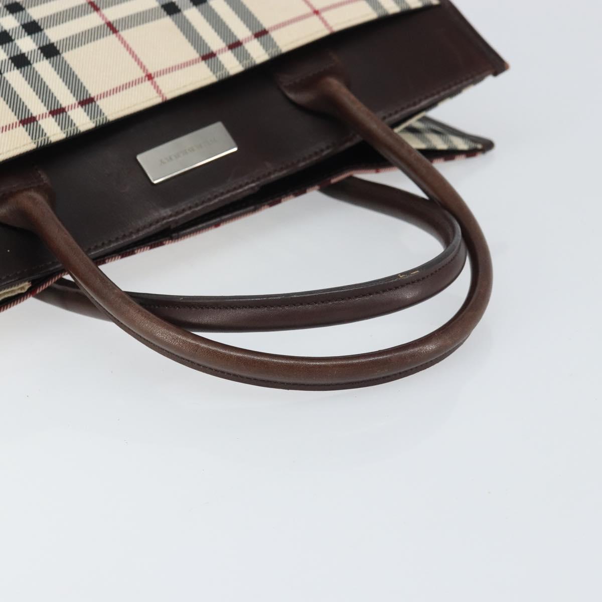 BURBERRY Nova Check Hand Bag Nylon Beige Silver Auth ep13206