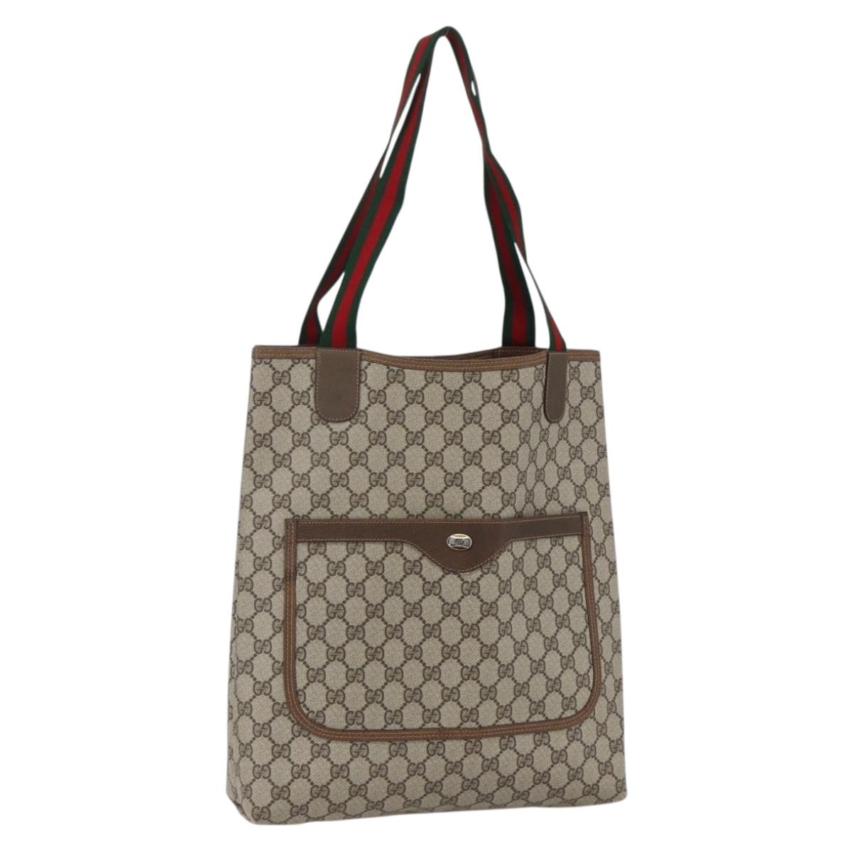 GUCCI GG Supreme Web Sherry Line Tote Bag PVC Beige 39 02 003 Auth ep13207V