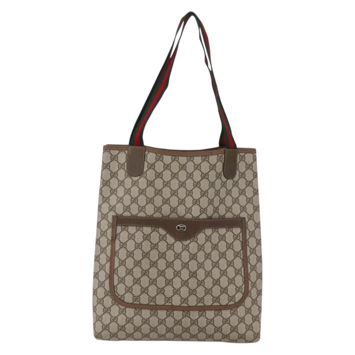 GUCCI GG Supreme Web Sherry Line Tote Bag PVC Beige 39 02 003 Auth ep13207V