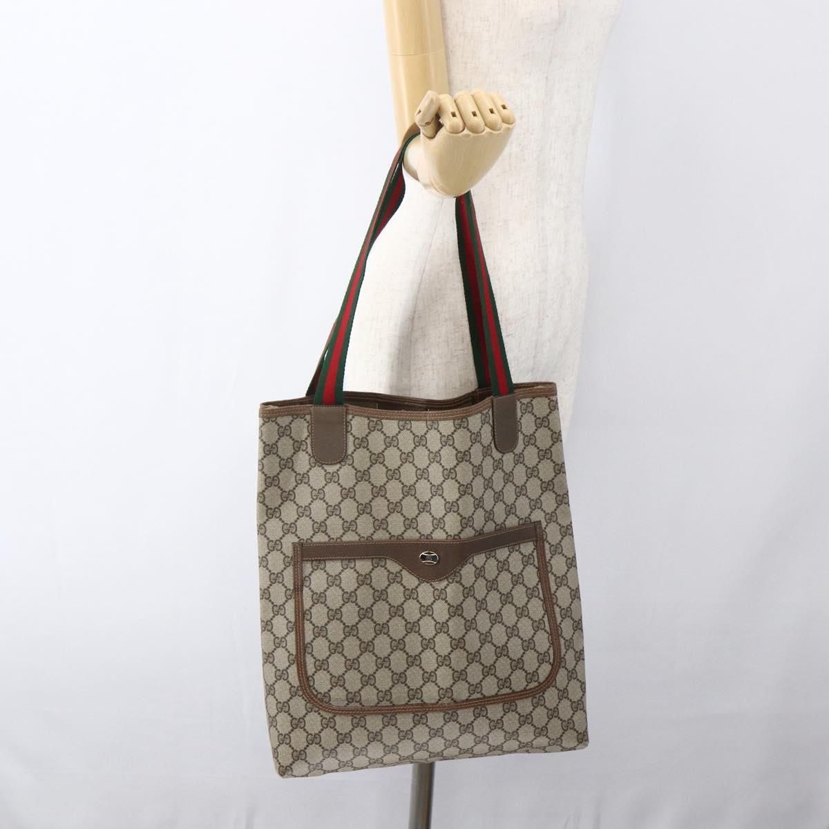 GUCCI GG Supreme Web Sherry Line Tote Bag PVC Beige 39 02 003 Auth ep13207V