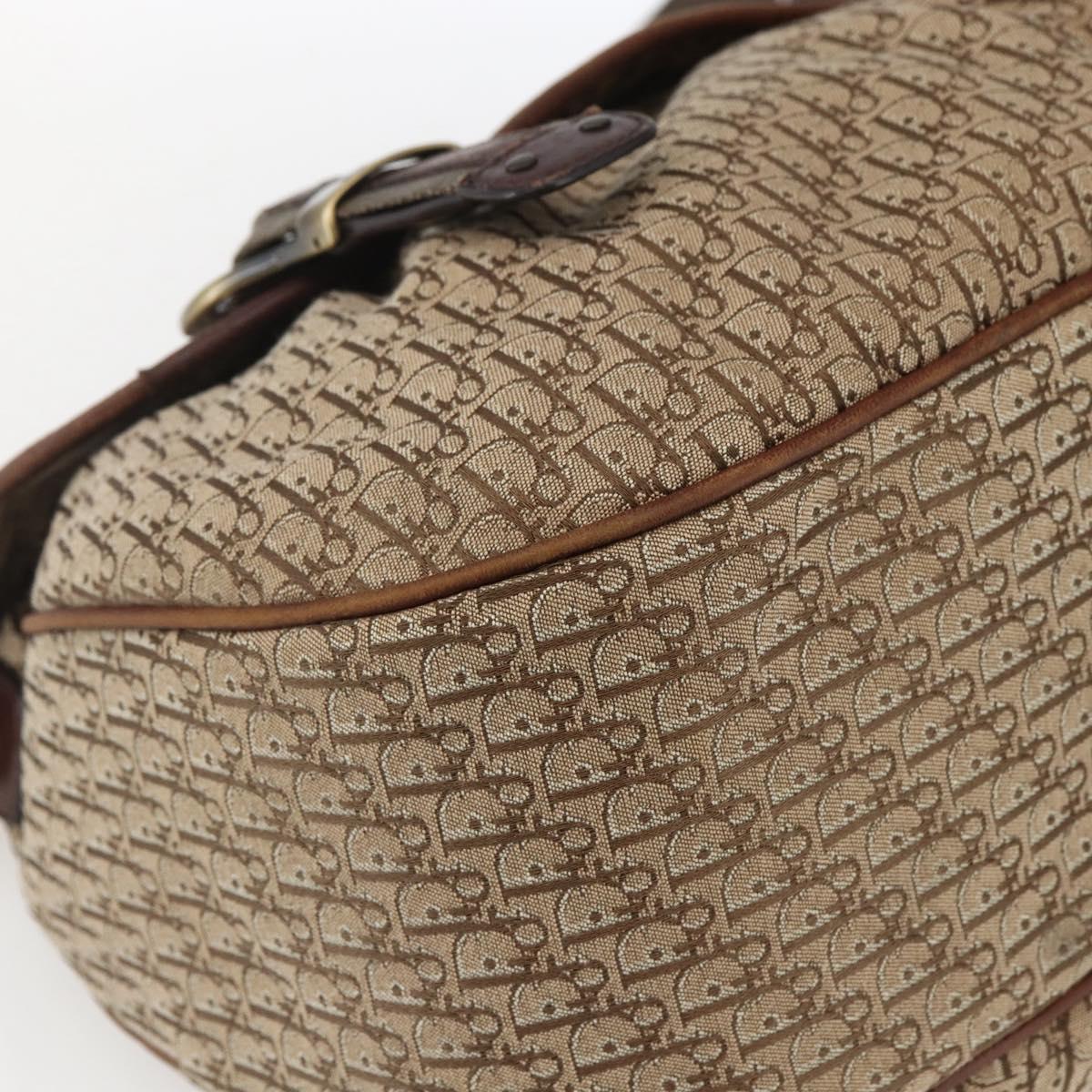 Christian Dior Trotter Canvas Shoulder Bag Beige Gold Auth ep13208