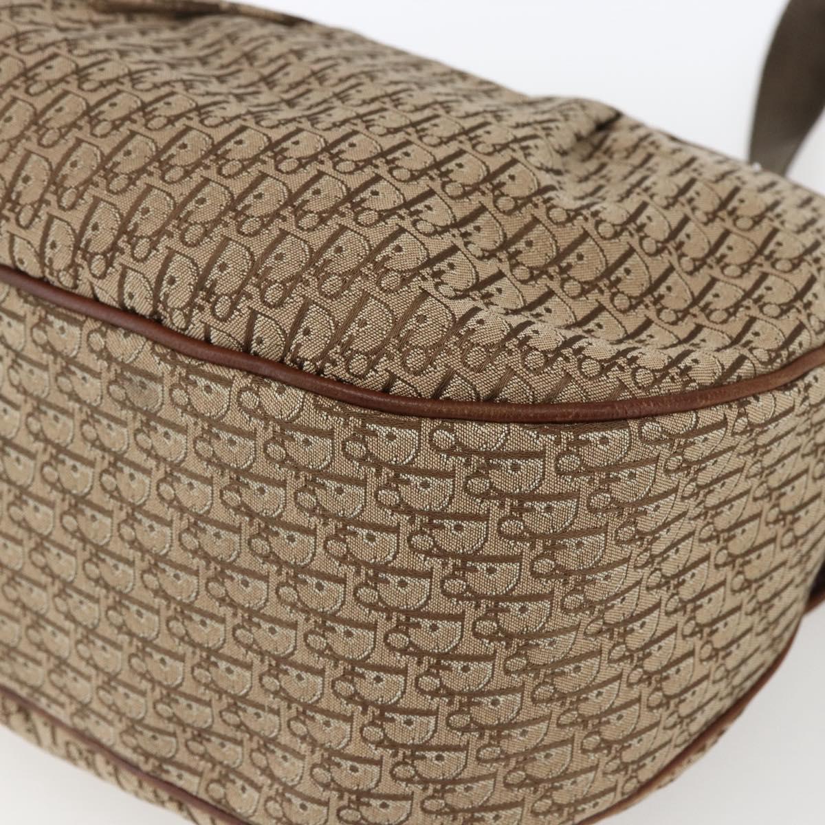 Christian Dior Trotter Canvas Shoulder Bag Beige Gold Auth ep13208