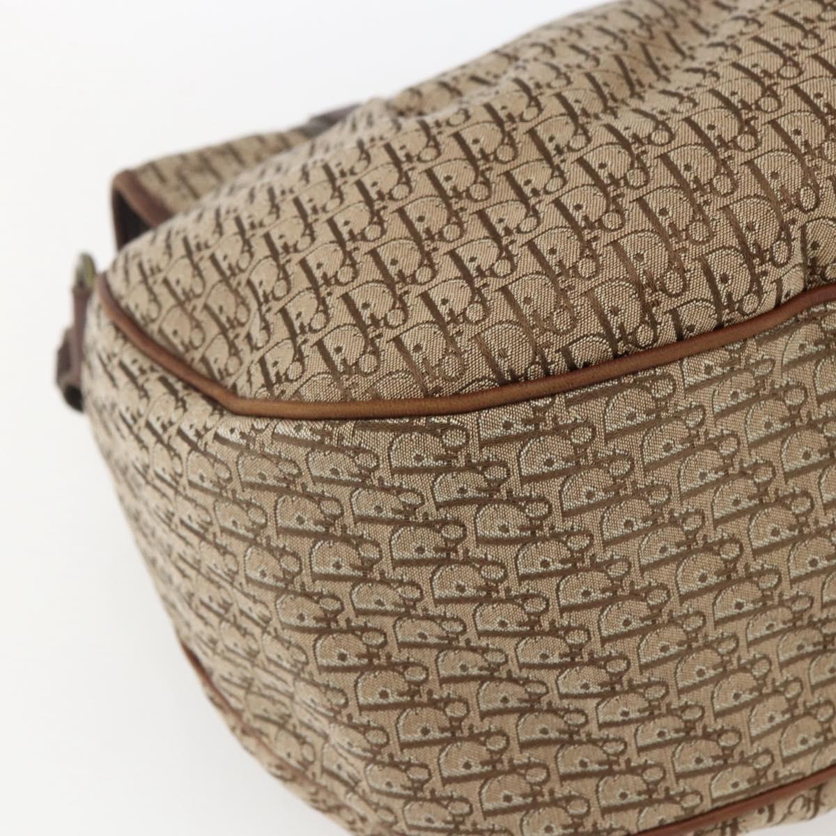 Christian Dior Trotter Canvas Shoulder Bag Beige Gold Auth ep13208