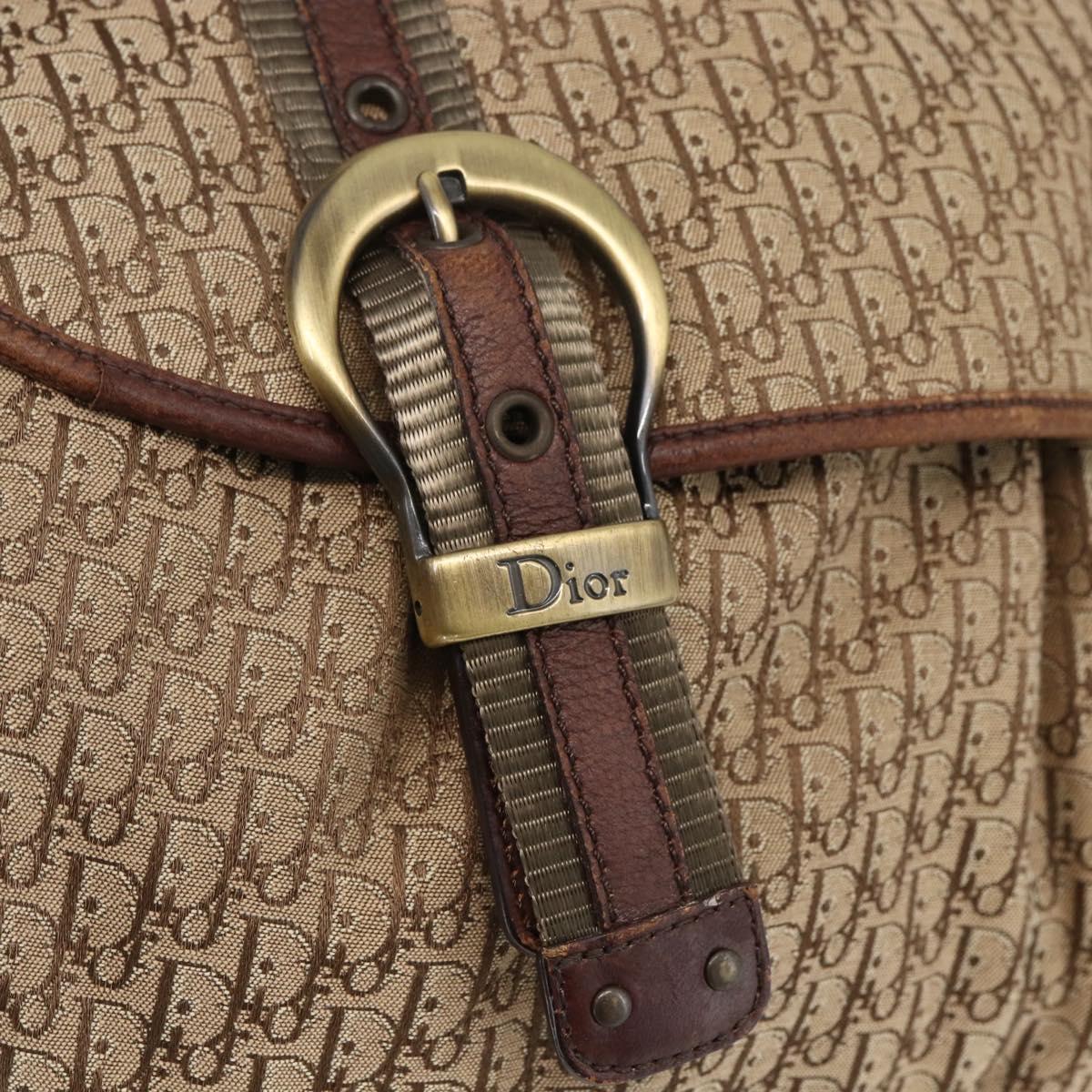 Christian Dior Trotter Canvas Shoulder Bag Beige Gold Auth ep13208