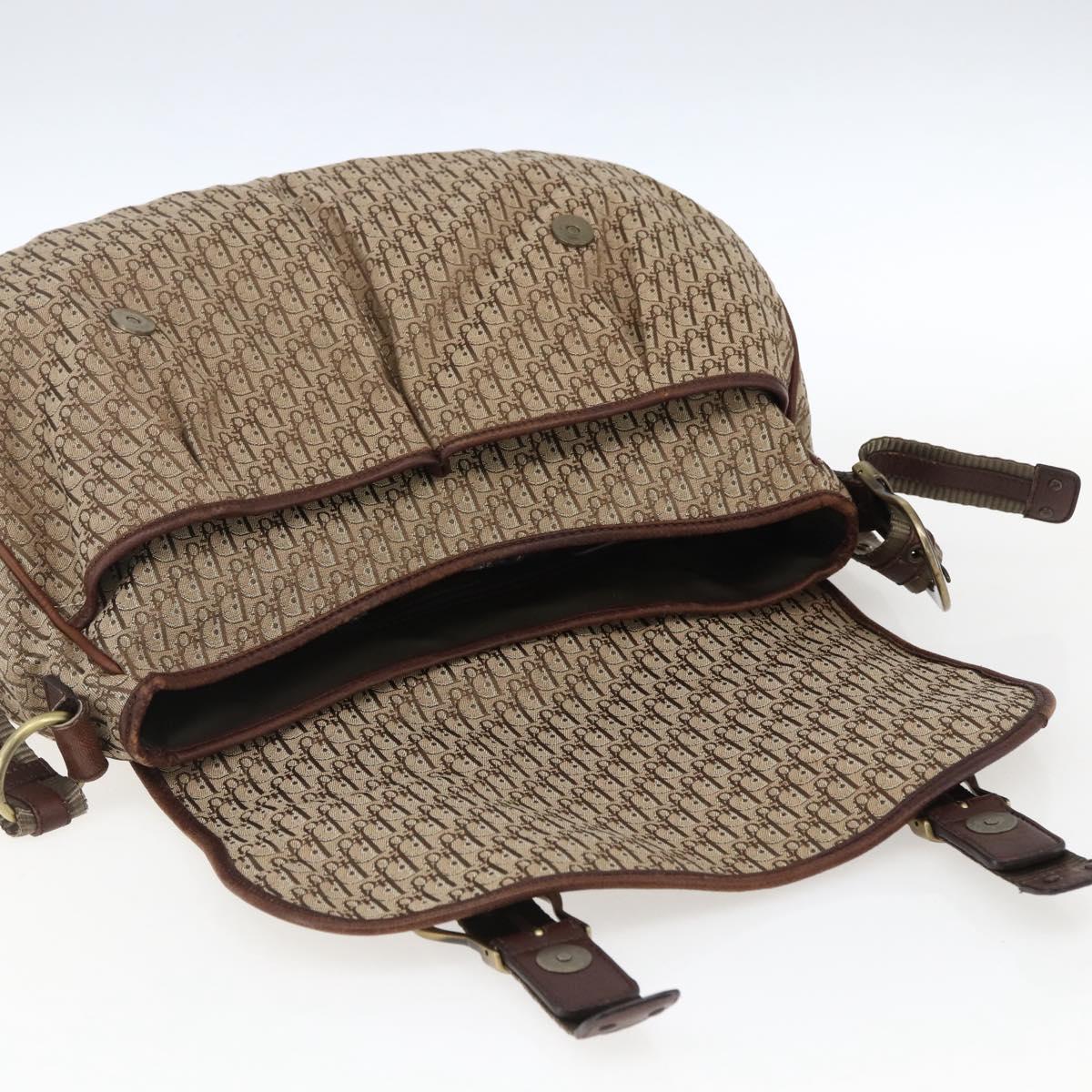 Christian Dior Trotter Canvas Shoulder Bag Beige Gold Auth ep13208