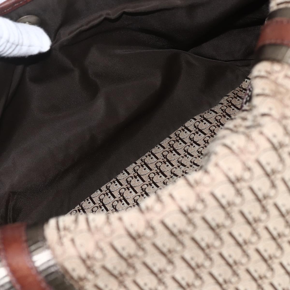 Christian Dior Trotter Canvas Shoulder Bag Beige Gold Auth ep13208