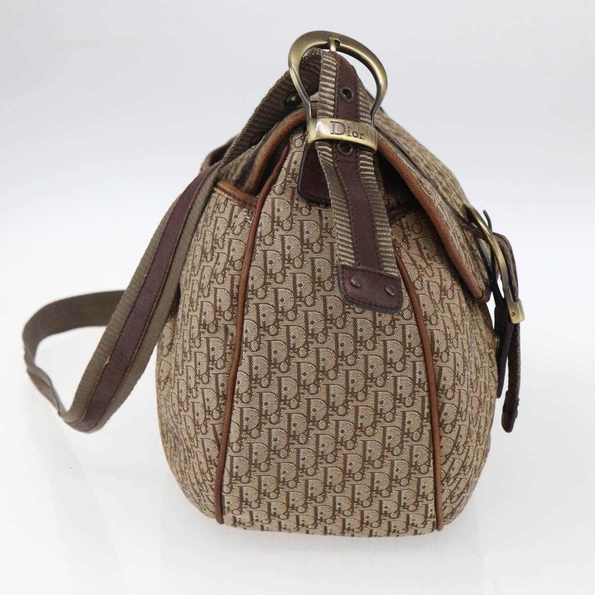 Christian Dior Trotter Canvas Shoulder Bag Beige Gold Auth ep13208