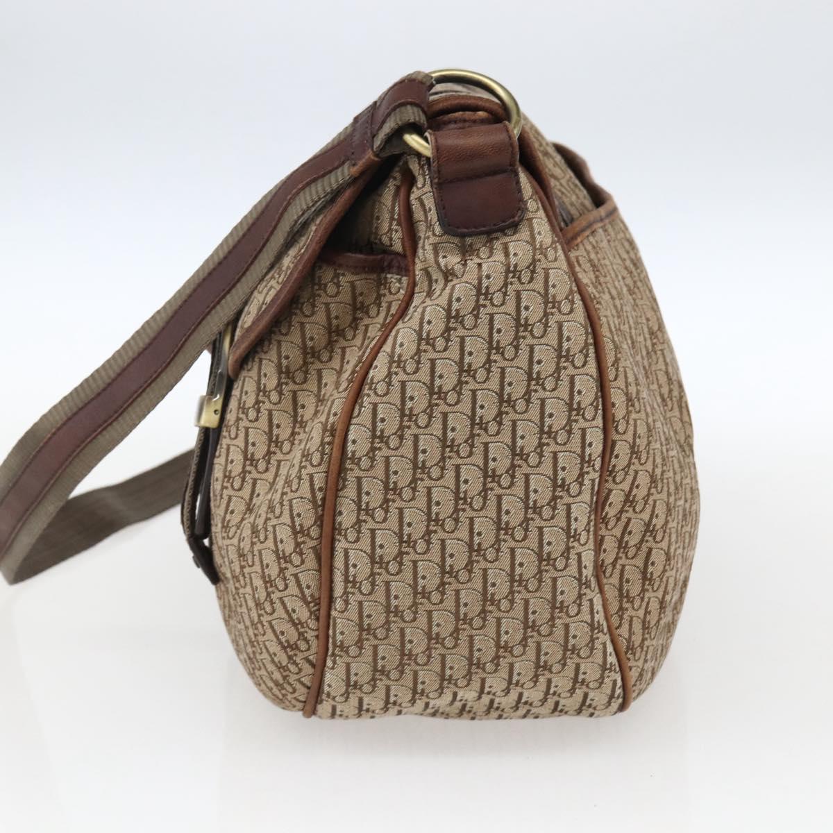 Christian Dior Trotter Canvas Shoulder Bag Beige Gold Auth ep13208