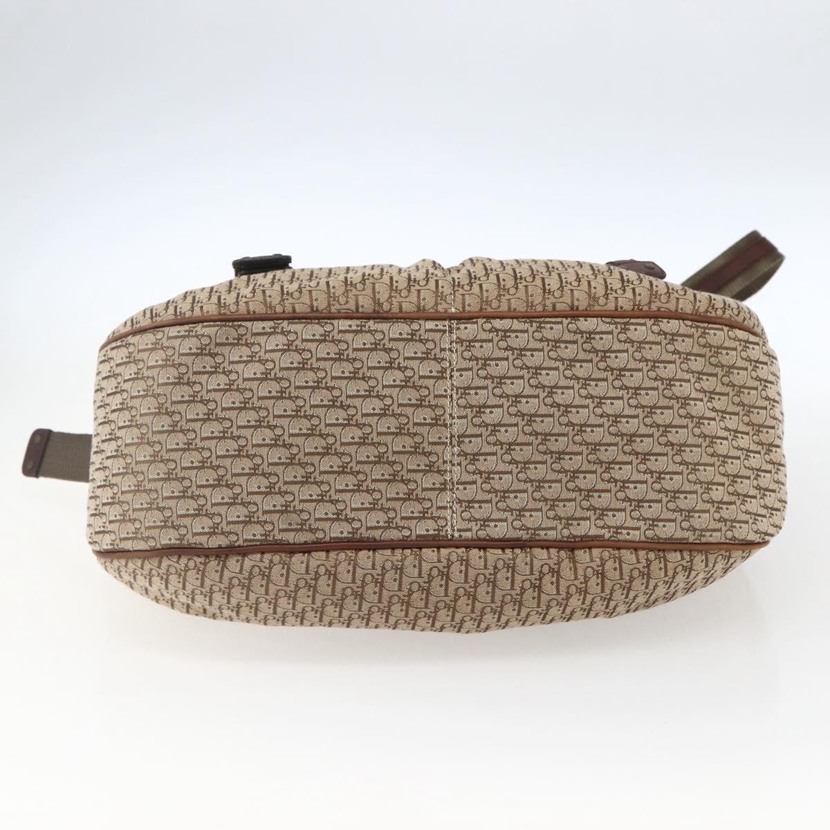 Christian Dior Trotter Canvas Shoulder Bag Beige Gold Auth ep13208