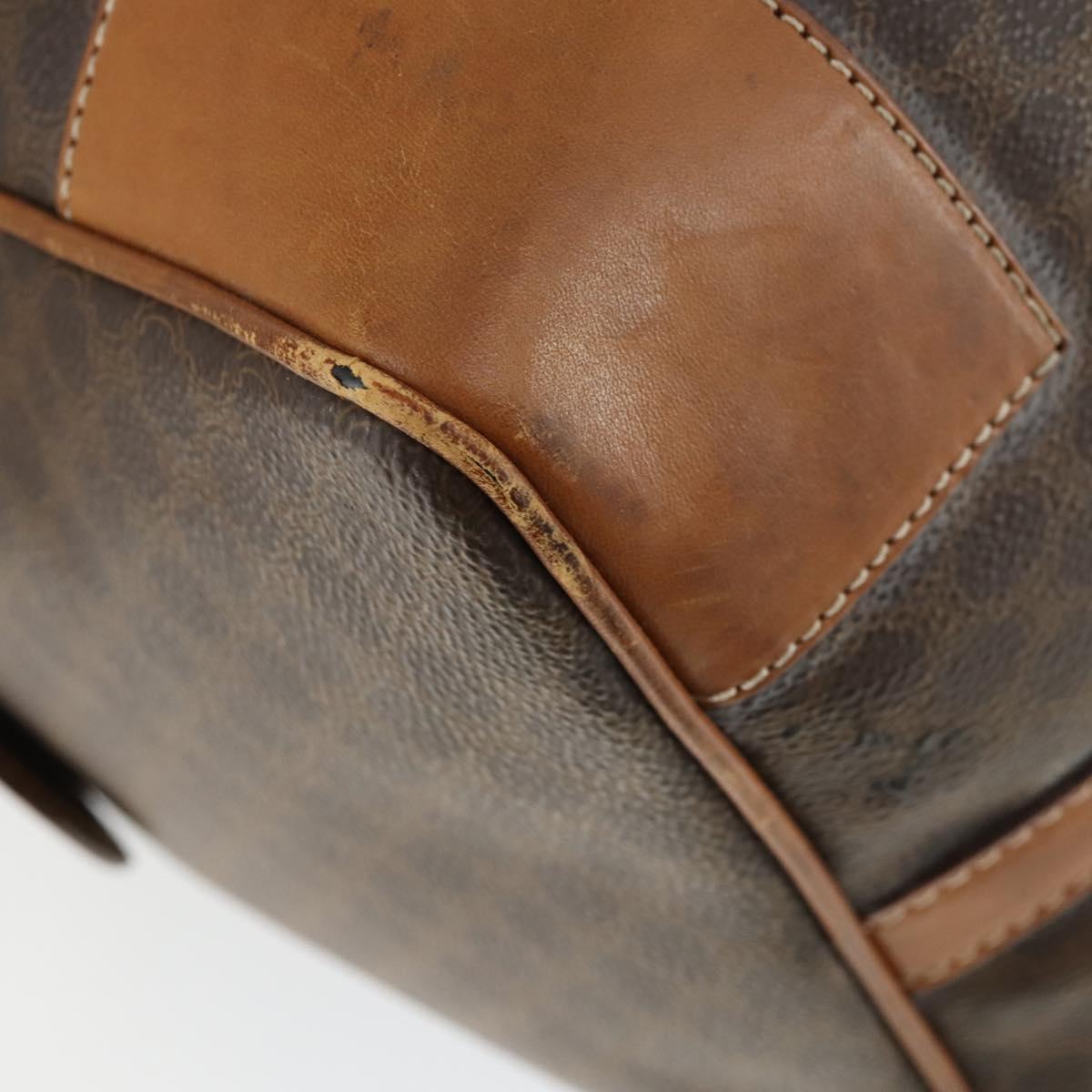 CELINE Macadam Canvas Boston Bag PVC Leather Brown Gold Auth ep13212