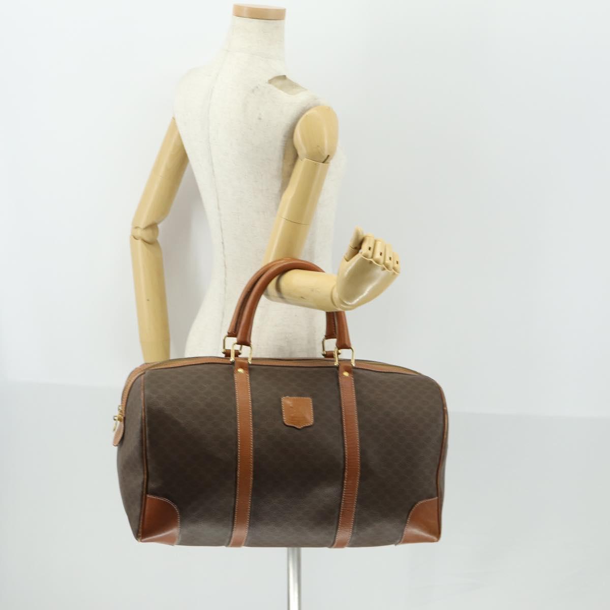 CELINE Macadam Canvas Boston Bag PVC Leather Brown Gold Auth ep13212