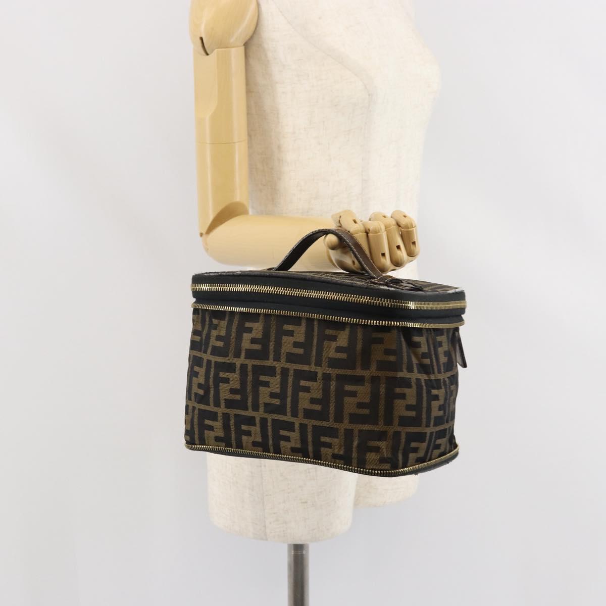 FENDI Zucca Canvas Hand Bag Brown Black Auth ep13217