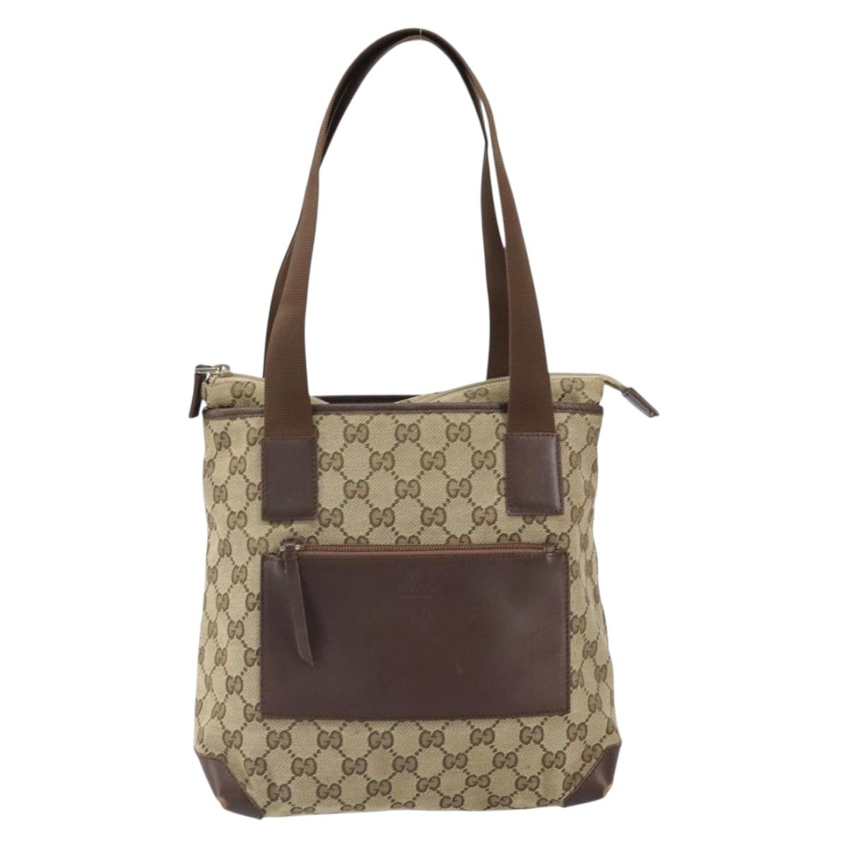 GUCCI Tote Bag Canvas Beige Silver 019 0402 1705 Auth ep13220