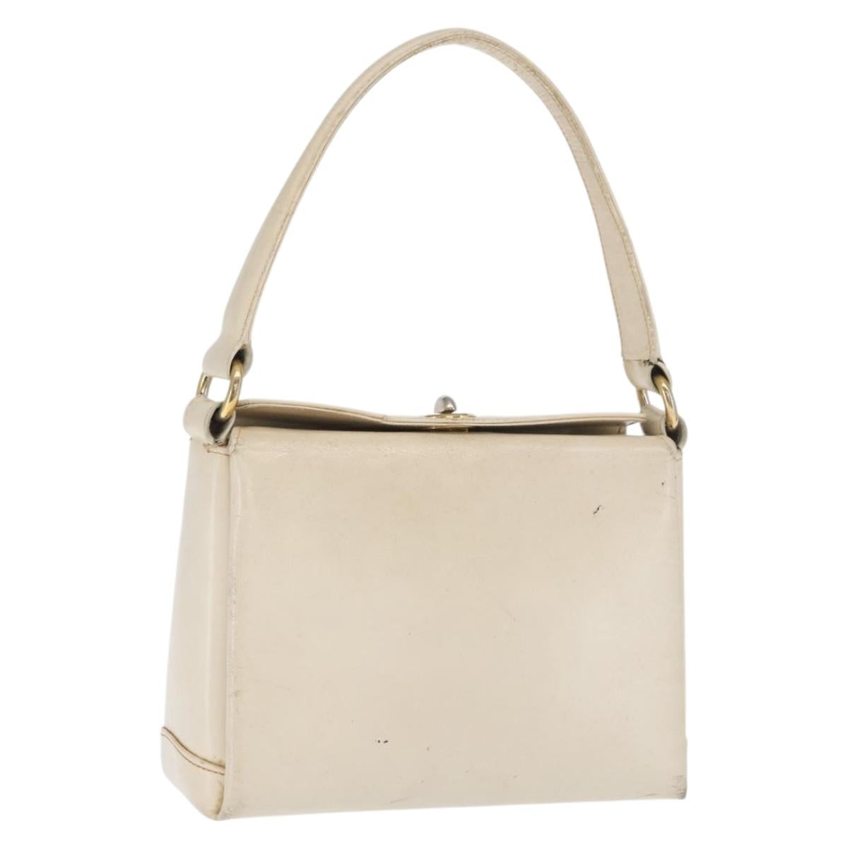 GUCCI Hand Bag Leather White Silver Auth ep13227