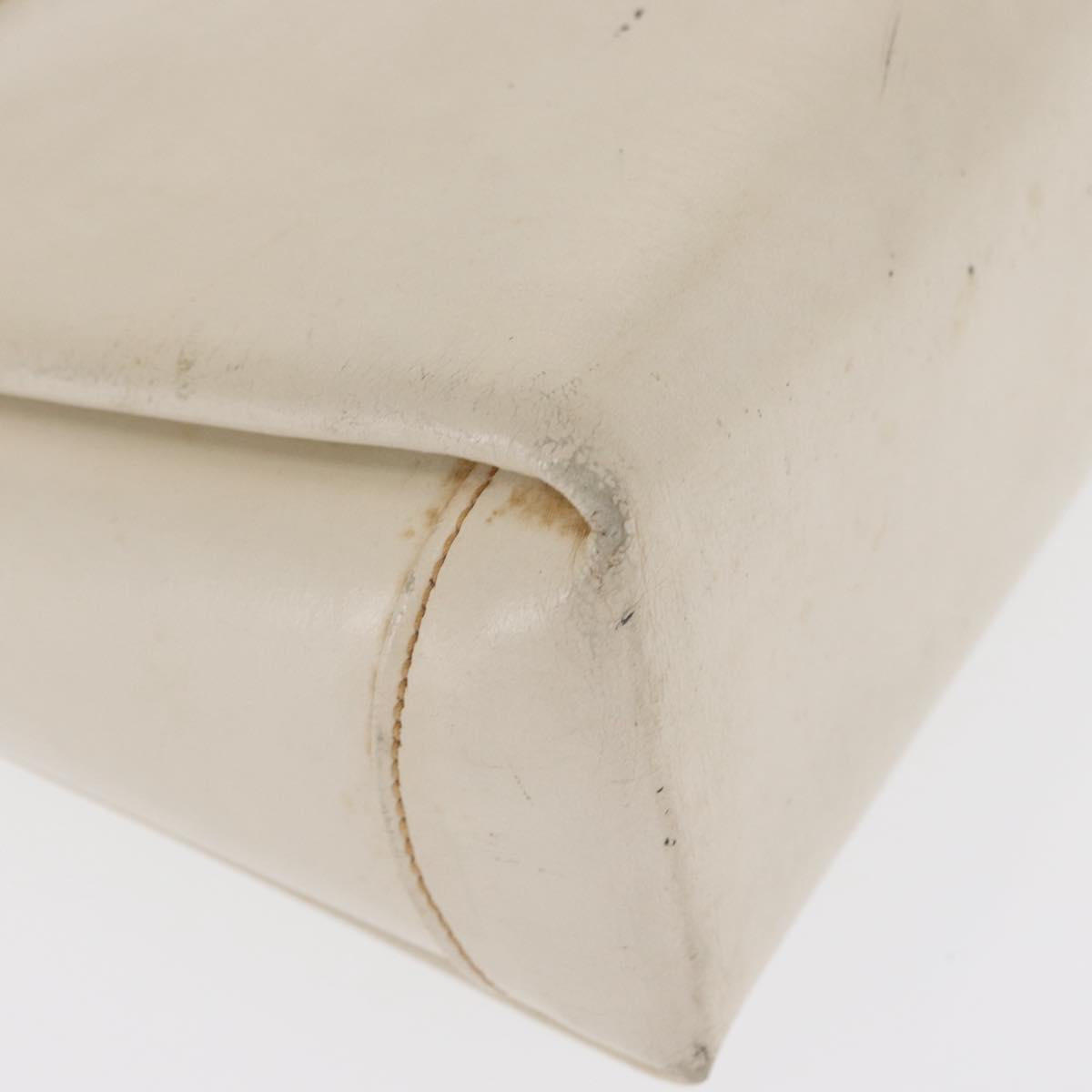 GUCCI Hand Bag Leather White Silver Auth ep13227