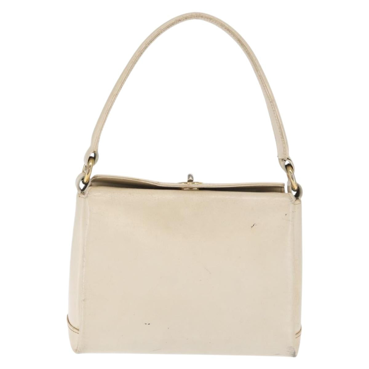 GUCCI Hand Bag Leather White Silver Auth ep13227