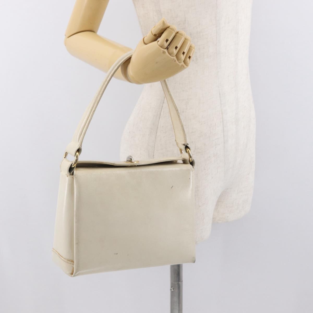 GUCCI Hand Bag Leather White Silver Auth ep13227