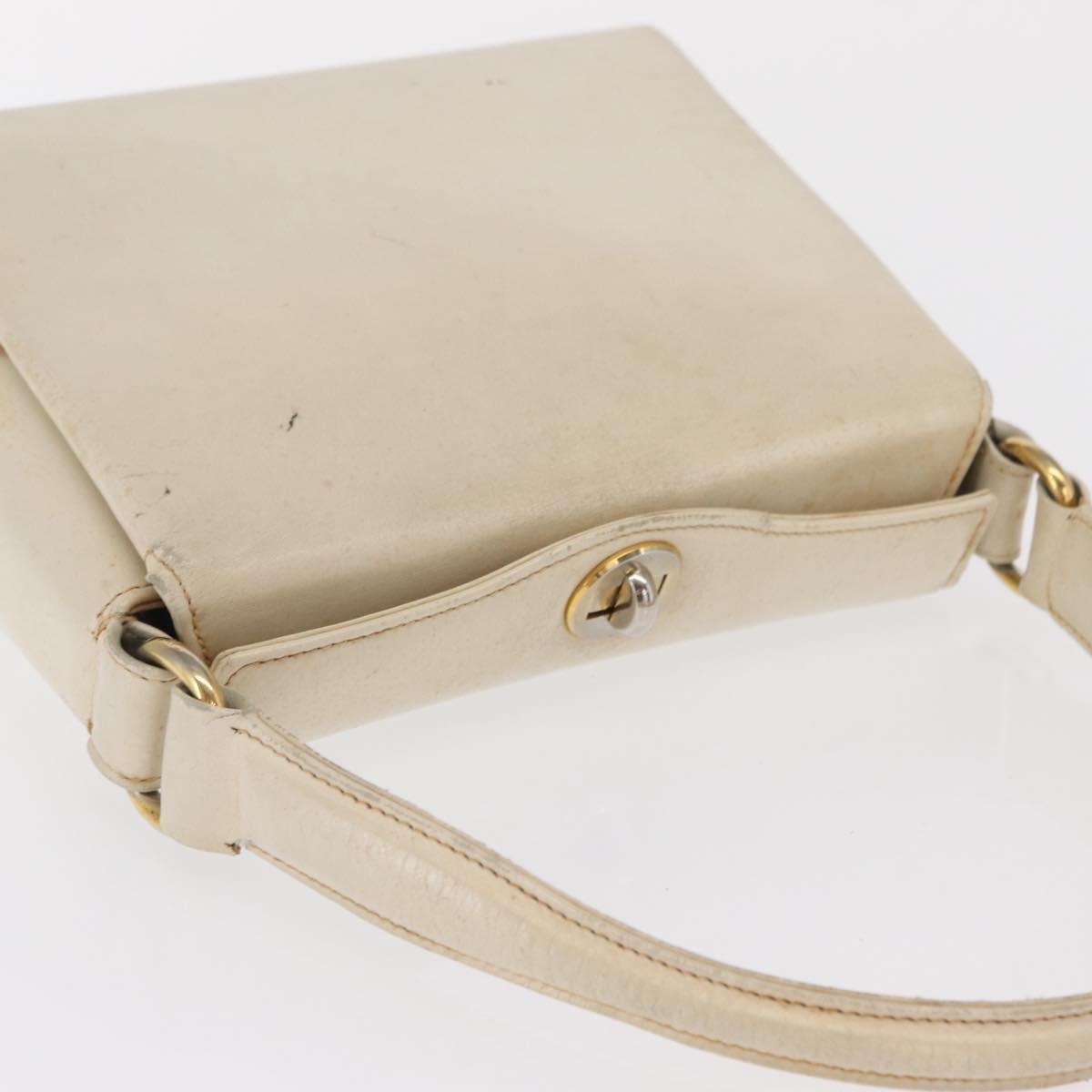 GUCCI Hand Bag Leather White Silver Auth ep13227