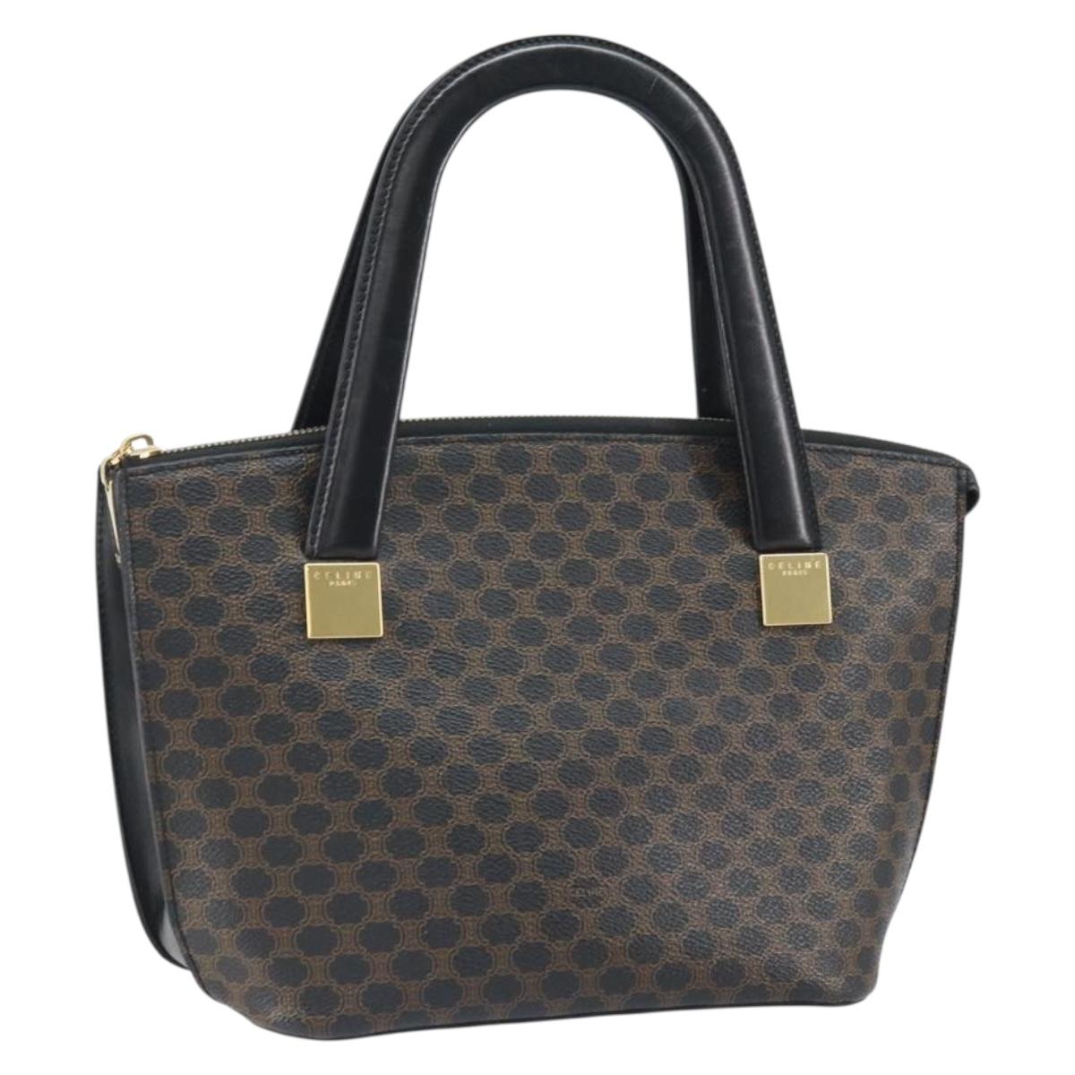 CELINE Macadam Canvas Hand Bag PVC Leather Black Gold Auth ep13232