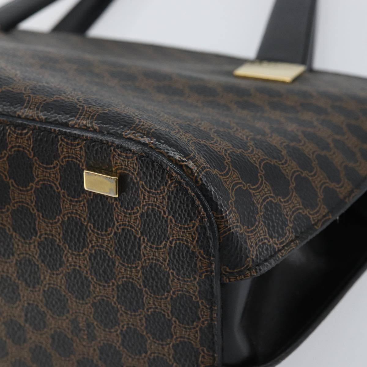 CELINE Macadam Canvas Hand Bag PVC Leather Black Gold Auth ep13232
