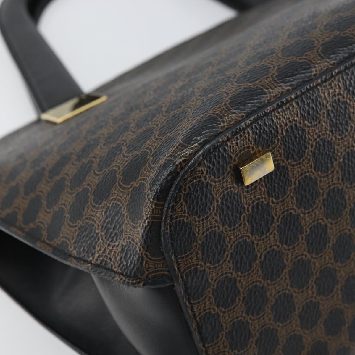 CELINE Macadam Canvas Hand Bag PVC Leather Black Gold Auth ep13232