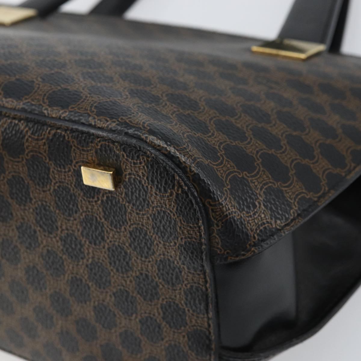 CELINE Macadam Canvas Hand Bag PVC Leather Black Gold Auth ep13232