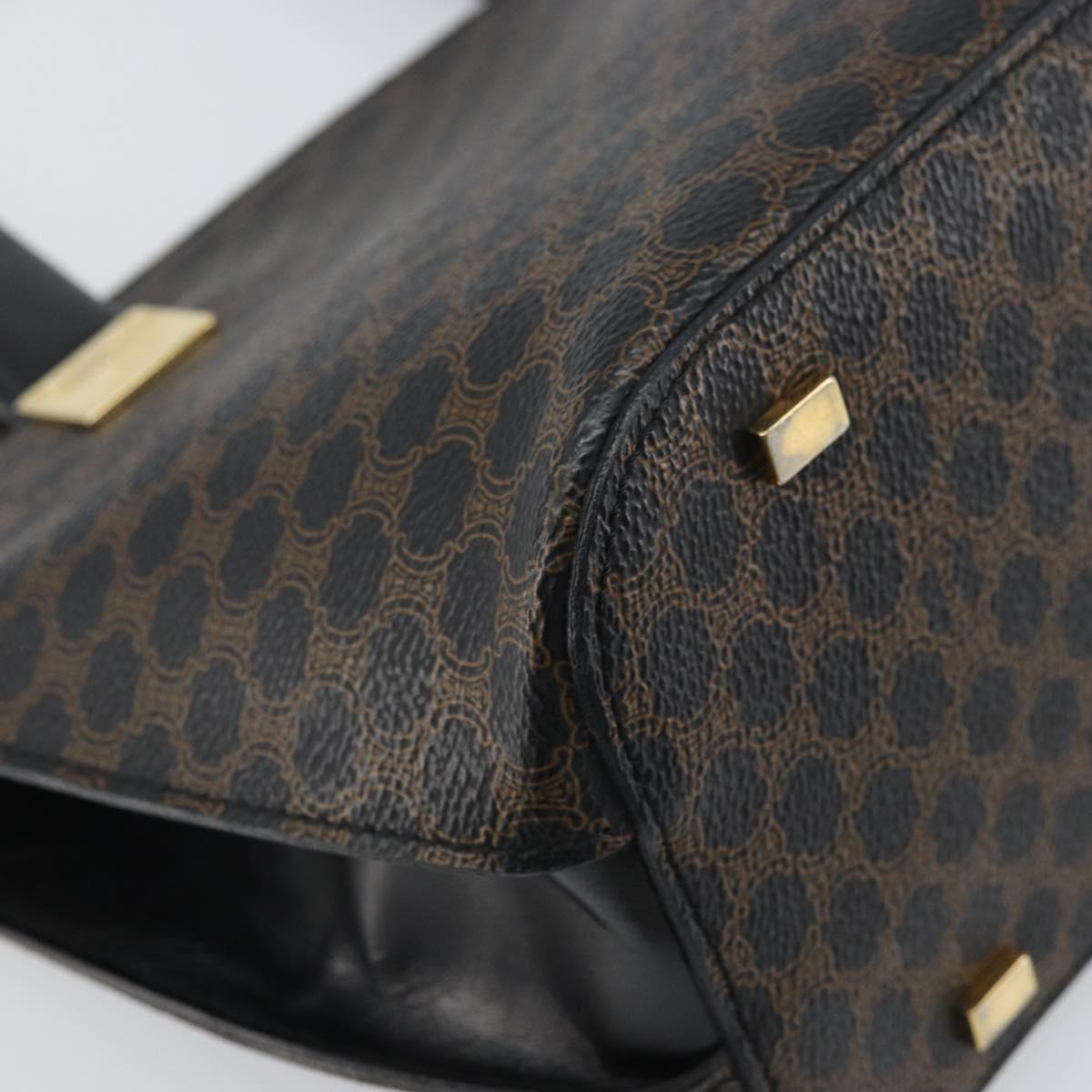 CELINE Macadam Canvas Hand Bag PVC Leather Black Gold Auth ep13232