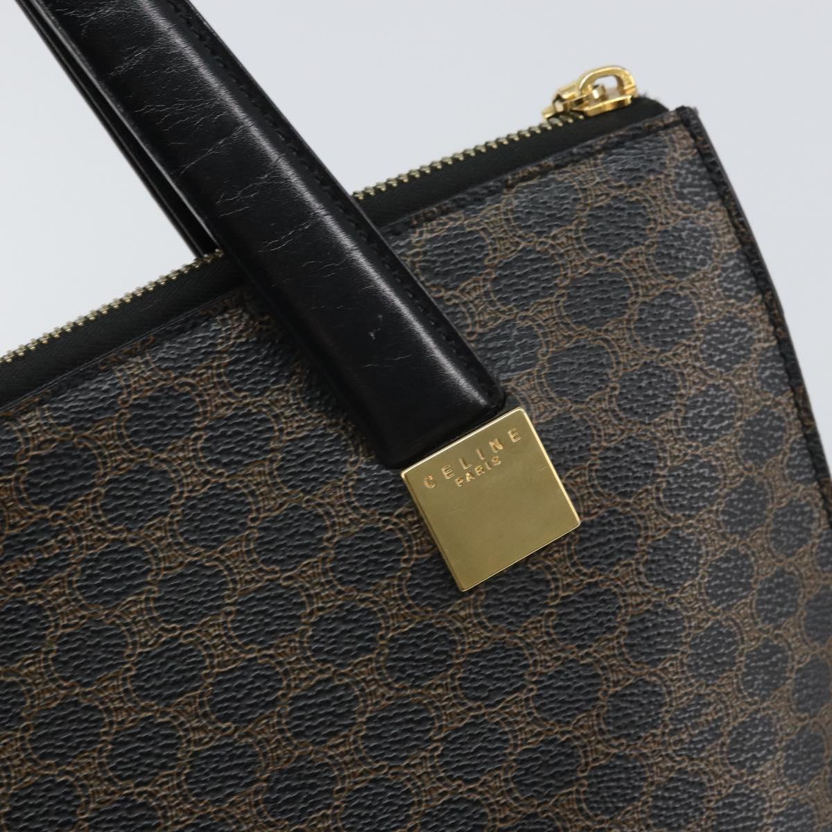 CELINE Macadam Canvas Hand Bag PVC Leather Black Gold Auth ep13232