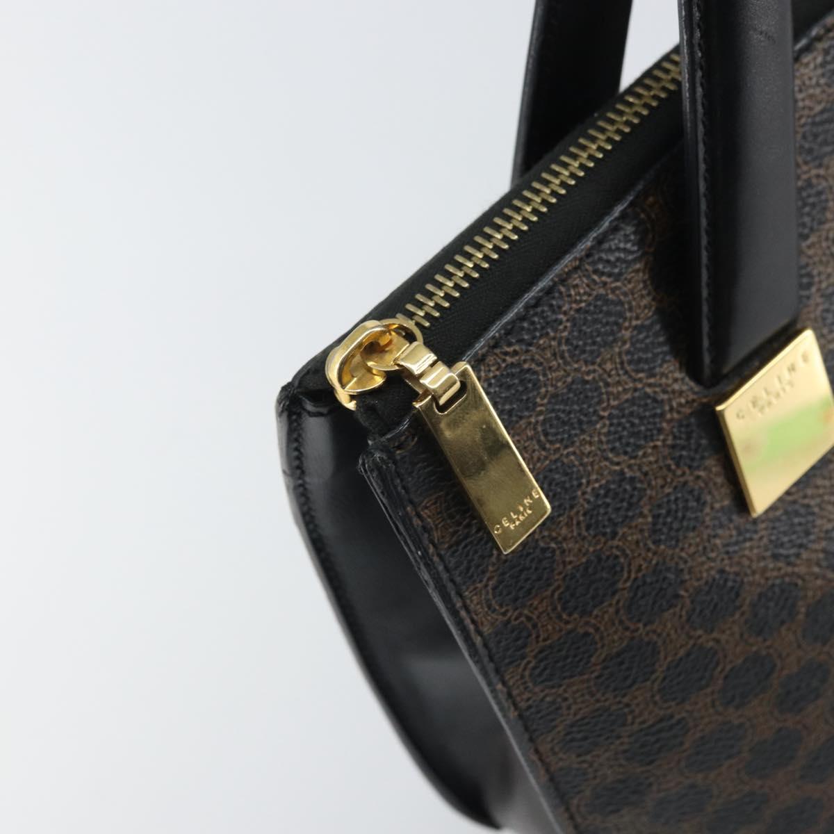 CELINE Macadam Canvas Hand Bag PVC Leather Black Gold Auth ep13232