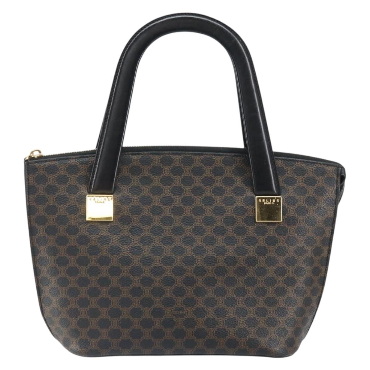 CELINE Macadam Canvas Hand Bag PVC Leather Black Gold Auth ep13232