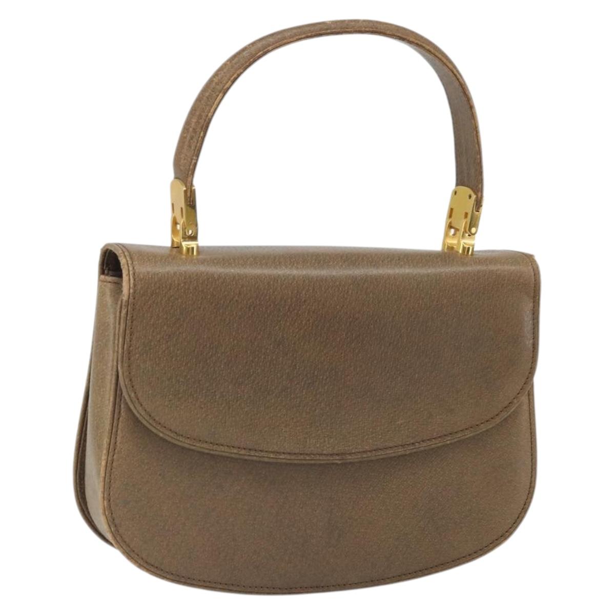 GUCCI Hand Bag Leather Brown Gold Auth ep13233