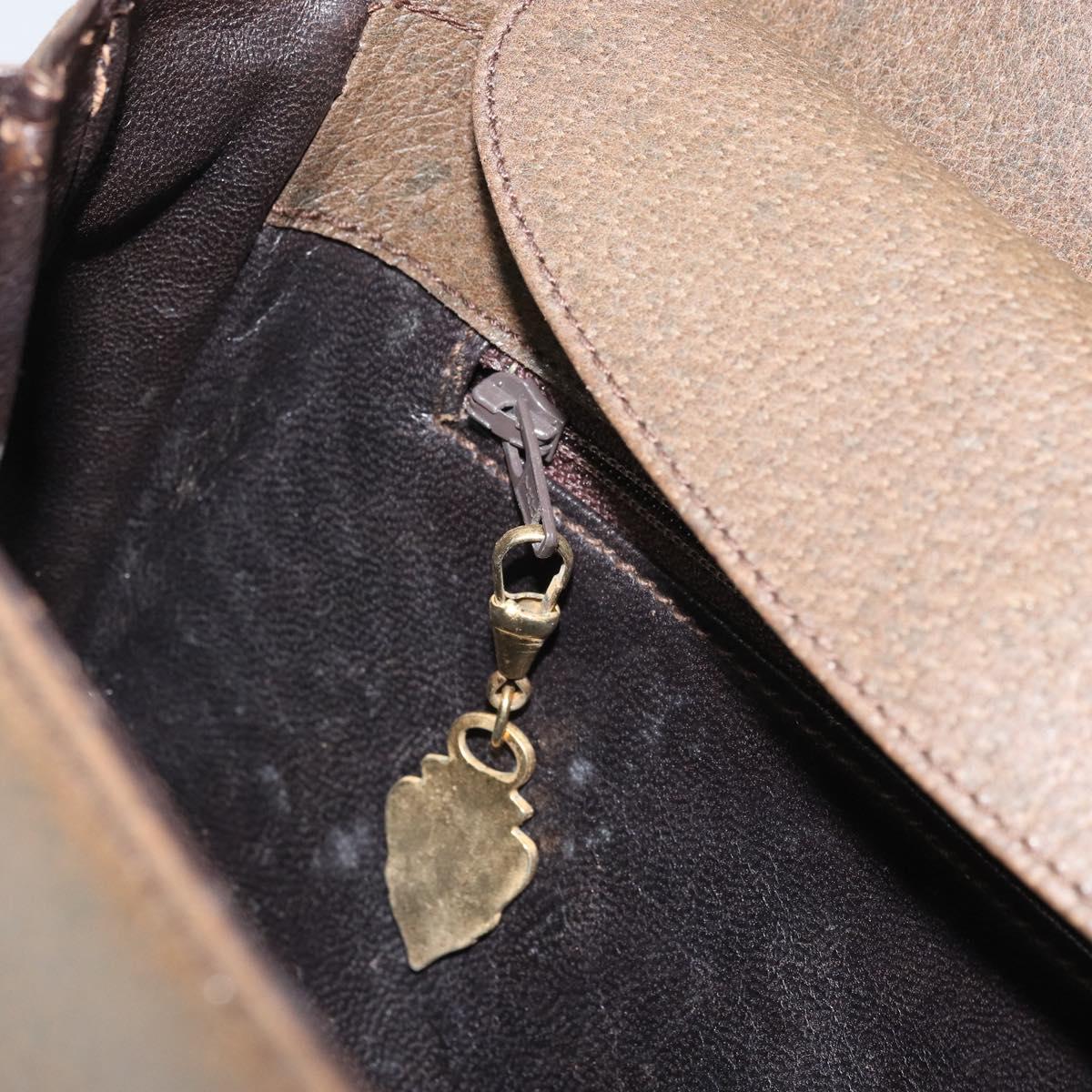 GUCCI Hand Bag Leather Brown Gold Auth ep13233