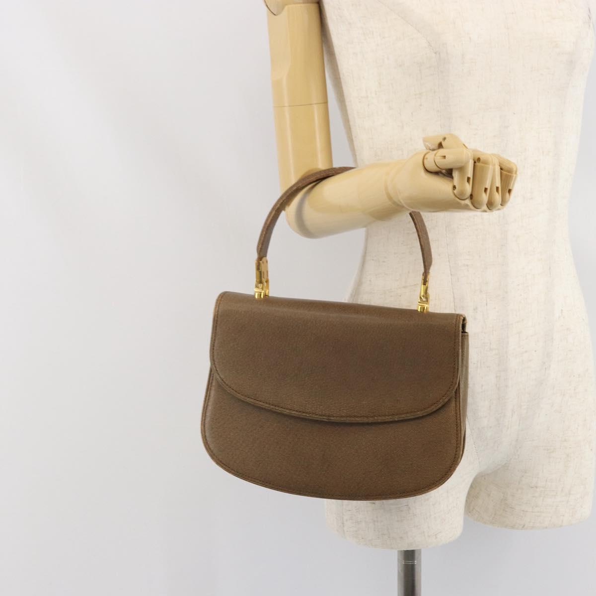 GUCCI Hand Bag Leather Brown Gold Auth ep13233