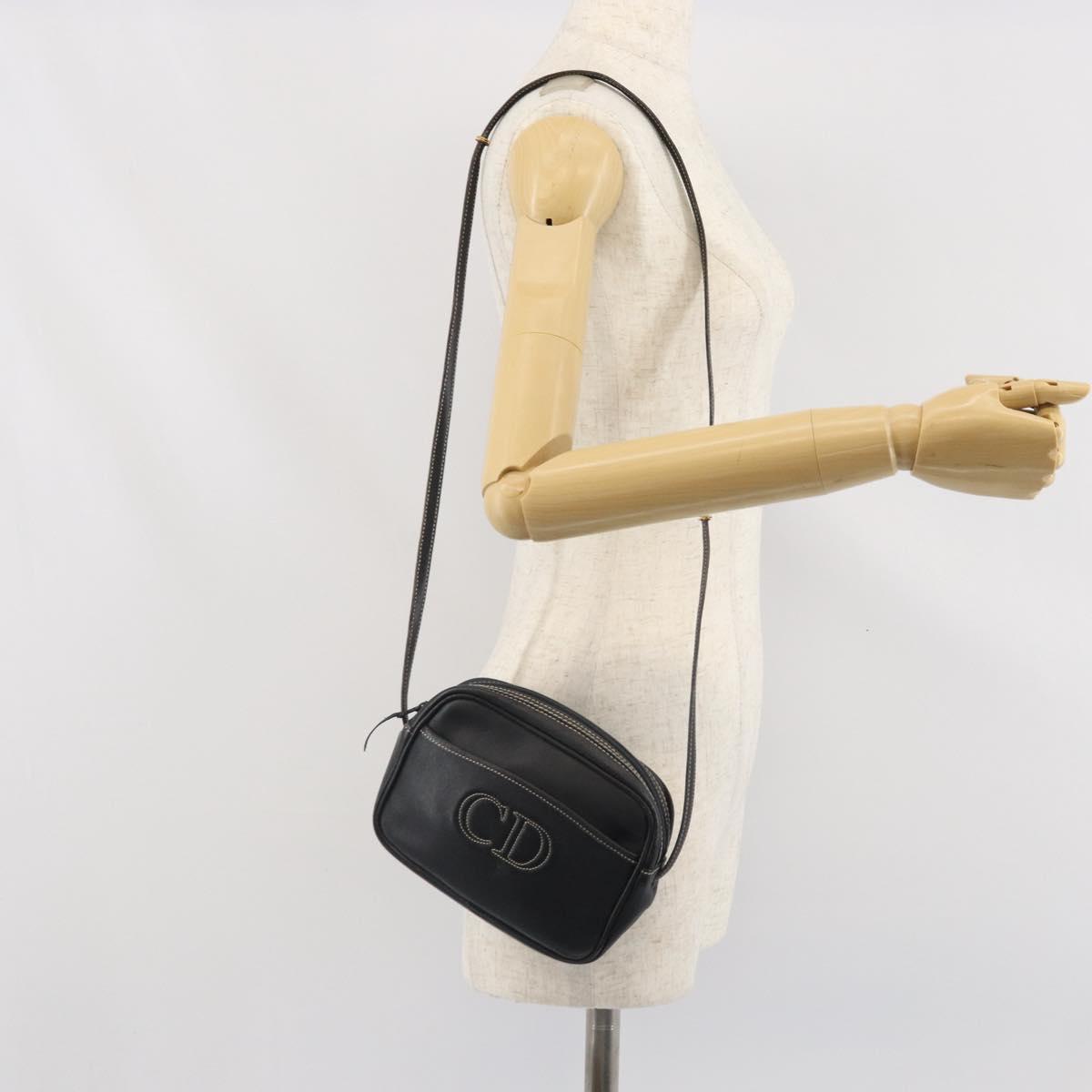 Christian Dior Shoulder Bag Leather Navy Gold Auth ep13236