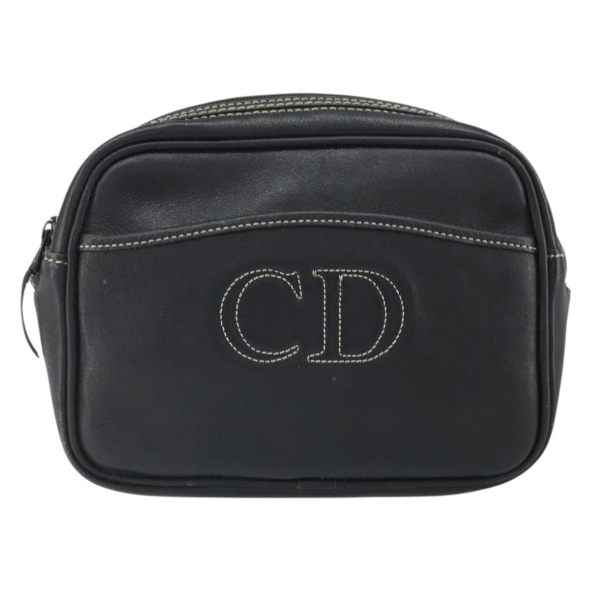 Christian Dior Shoulder Bag Leather Navy Gold Auth ep13236