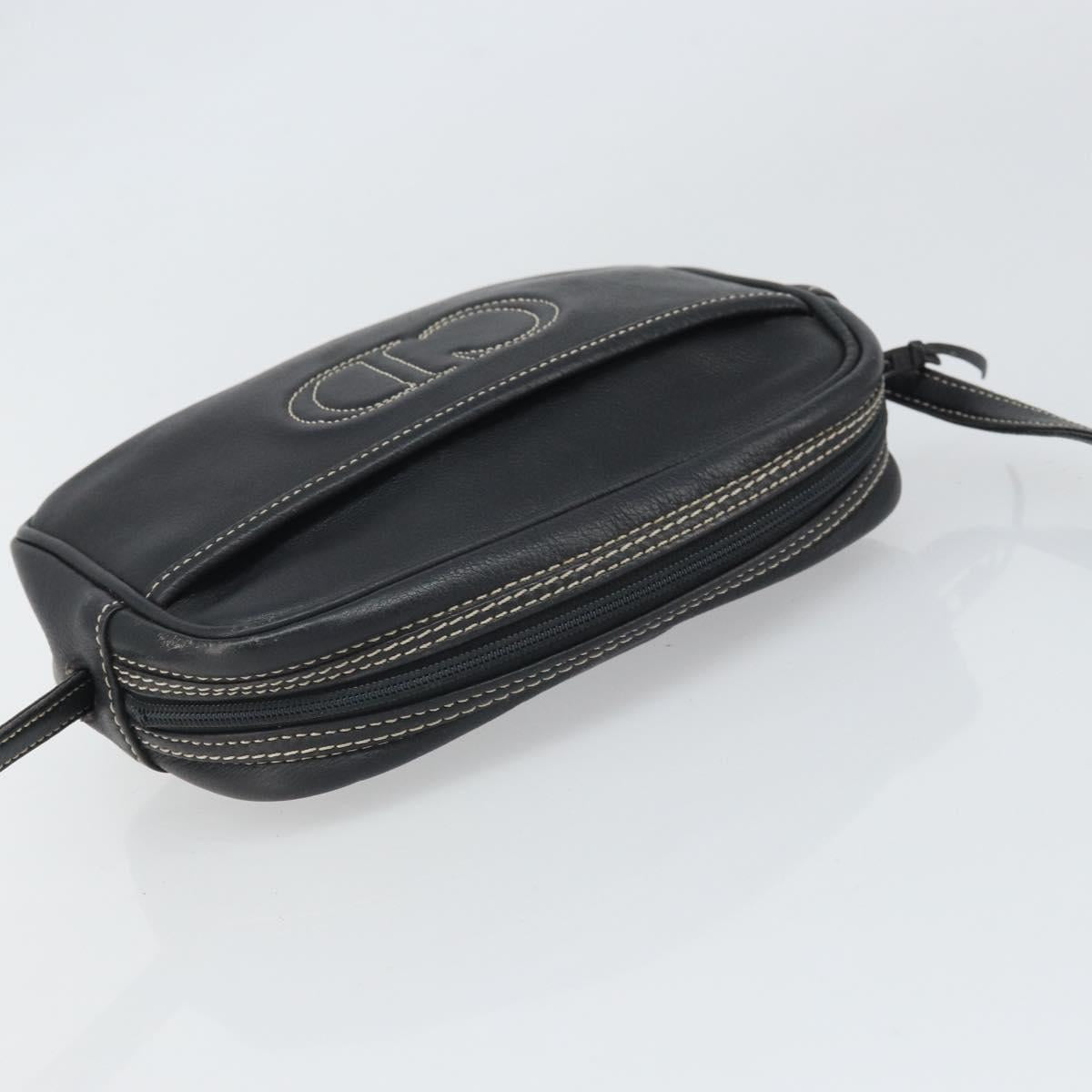 Christian Dior Shoulder Bag Leather Navy Gold Auth ep13236