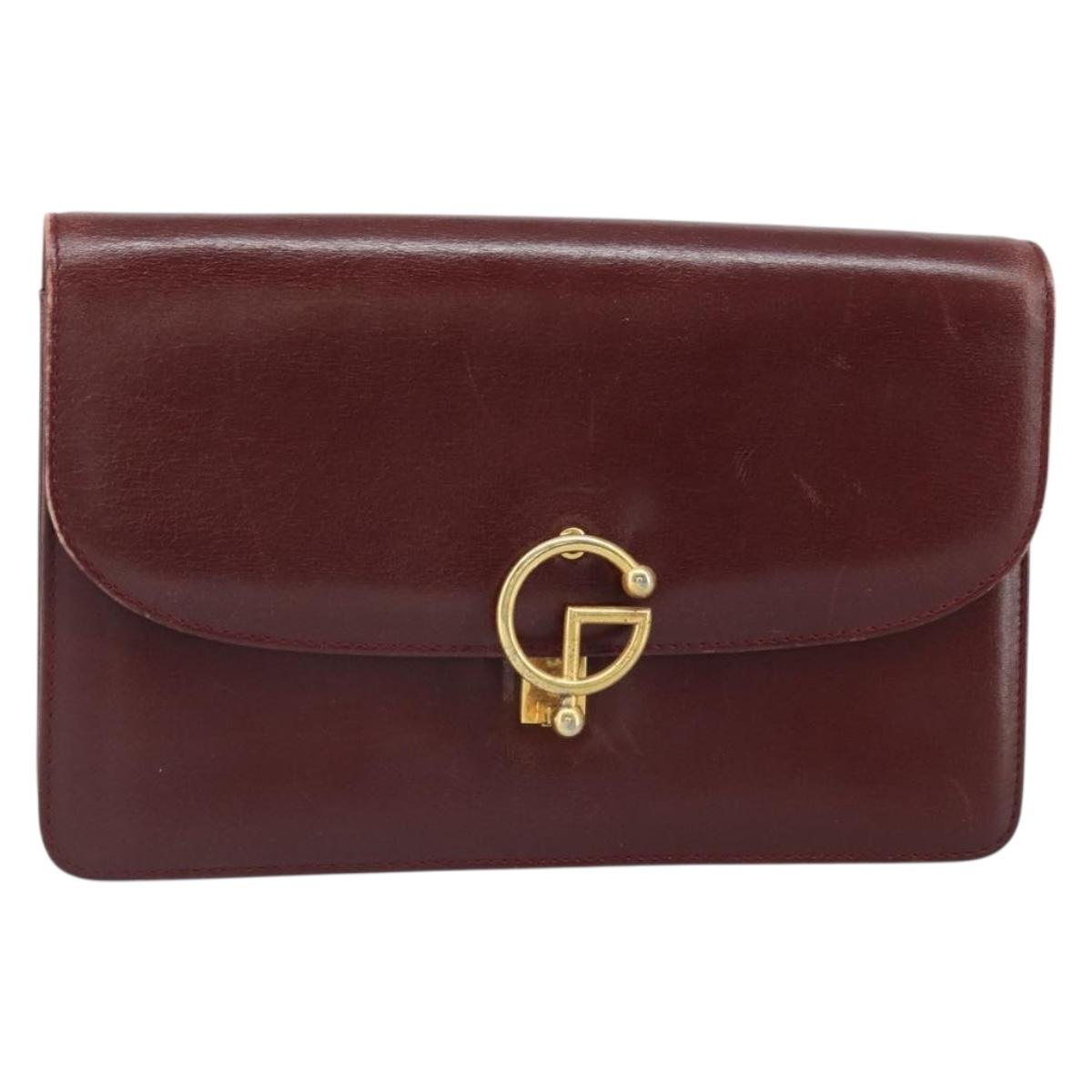 GUCCI Shoulder Bag Leather Bordeaux Gold Auth ep13238