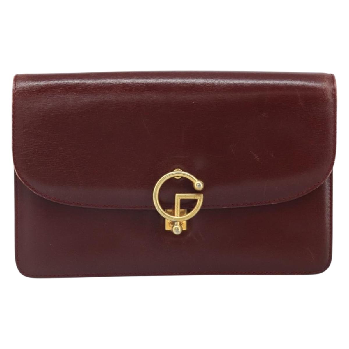 GUCCI Shoulder Bag Leather Bordeaux Gold Auth ep13238