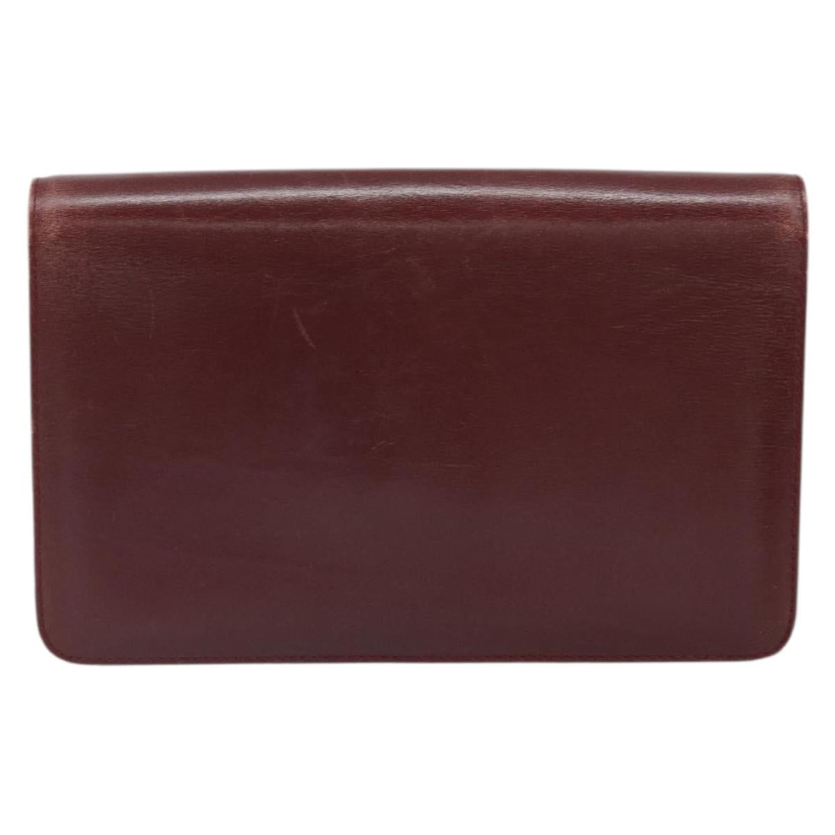 GUCCI Shoulder Bag Leather Bordeaux Gold Auth ep13238