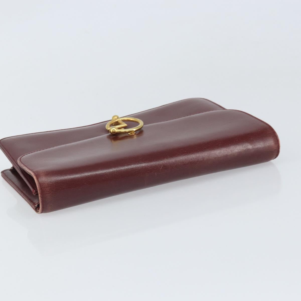 GUCCI Shoulder Bag Leather Bordeaux Gold Auth ep13238