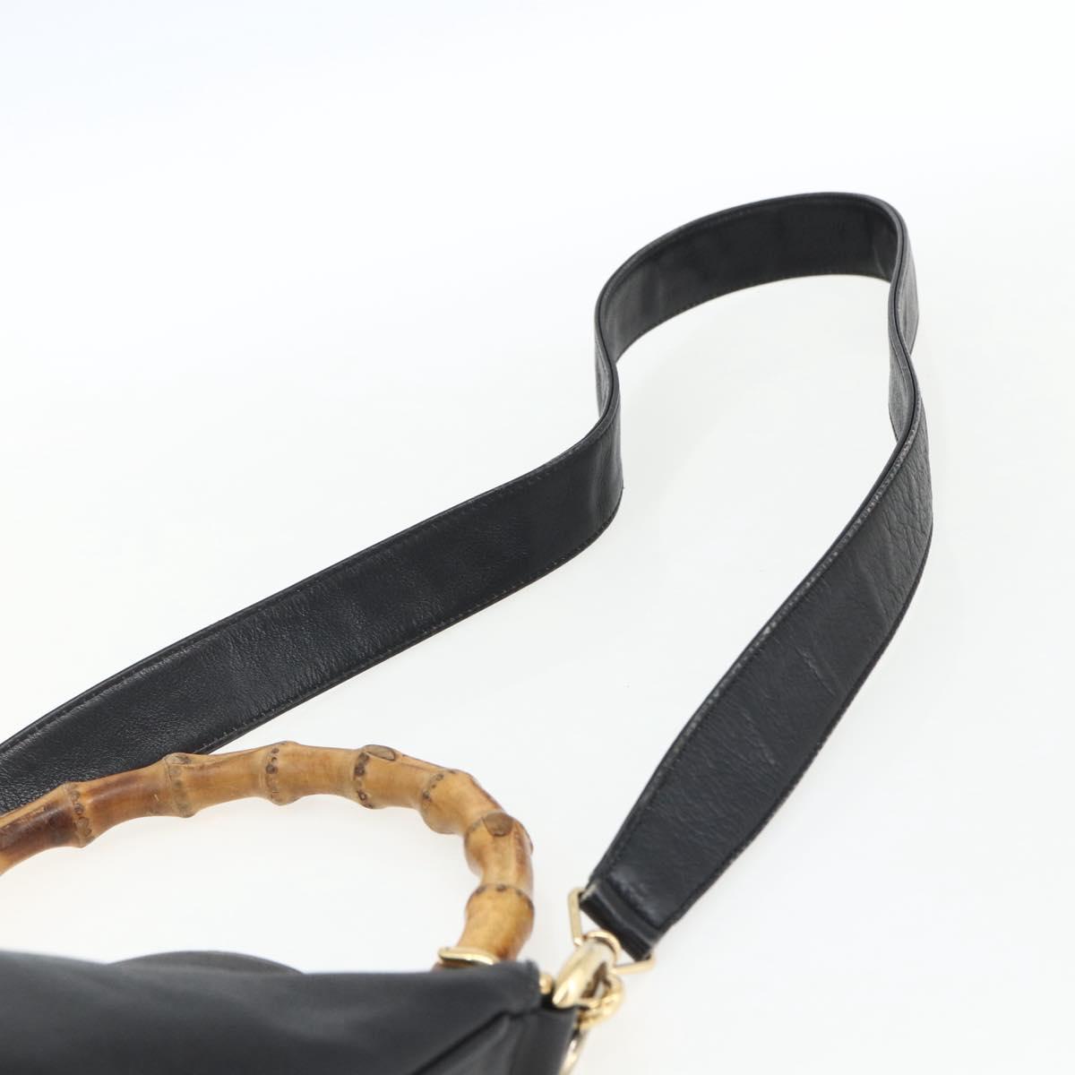GUCCI Bamboo Hand Bag Leather 2way Black Gold 001 2123 1638 Auth ep13245