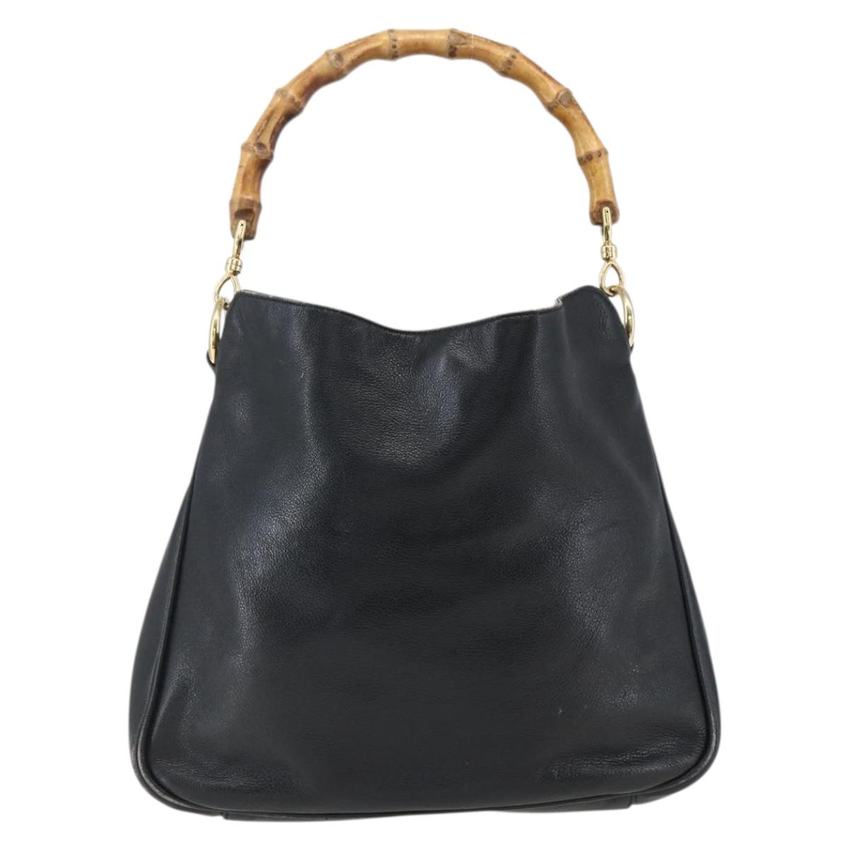 GUCCI Bamboo Hand Bag Leather 2way Black Gold 001 2123 1638 Auth ep13245