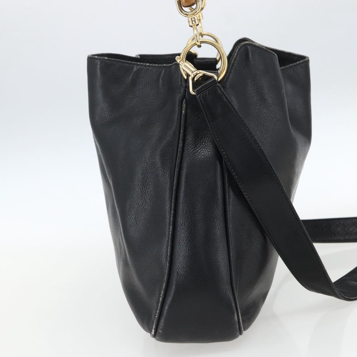 GUCCI Bamboo Hand Bag Leather 2way Black Gold 001 2123 1638 Auth ep13245
